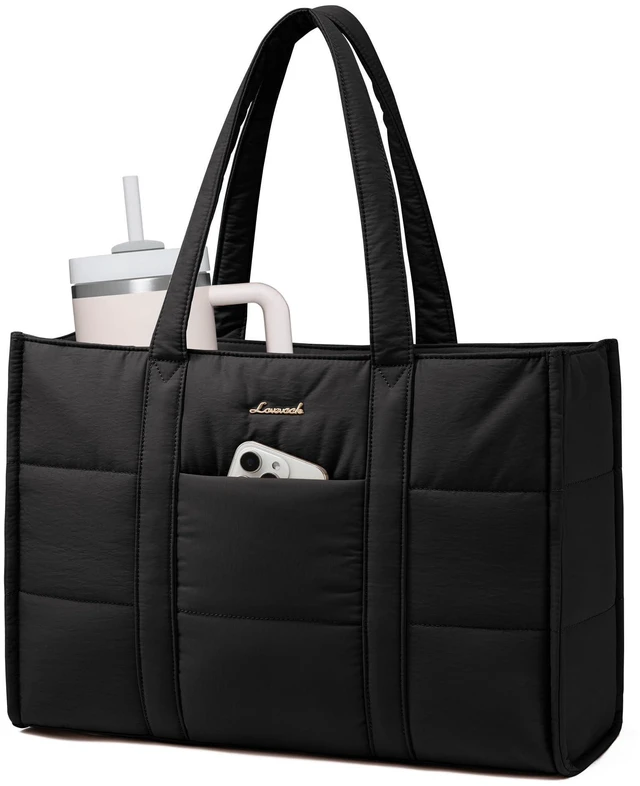 Alt view image 6 of 10 - LOVEVOOK Laptop Bag for Women, Puffer Tote Bag for Work 15.6 Inch Large Computer Briefcase for Teacher Nurse, Quilted Lightweight Casual Shoulder Bag For Travel, Daily