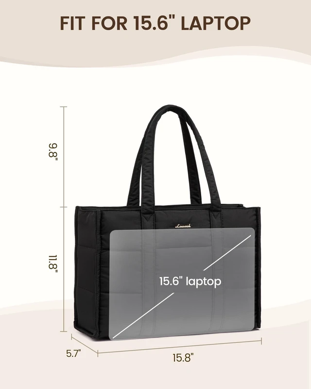 Alt view image 8 of 10 - LOVEVOOK Laptop Bag for Women, Puffer Tote Bag for Work 15.6 Inch Large Computer Briefcase for Teacher Nurse, Quilted Lightweight Casual Shoulder Bag For Travel, Daily