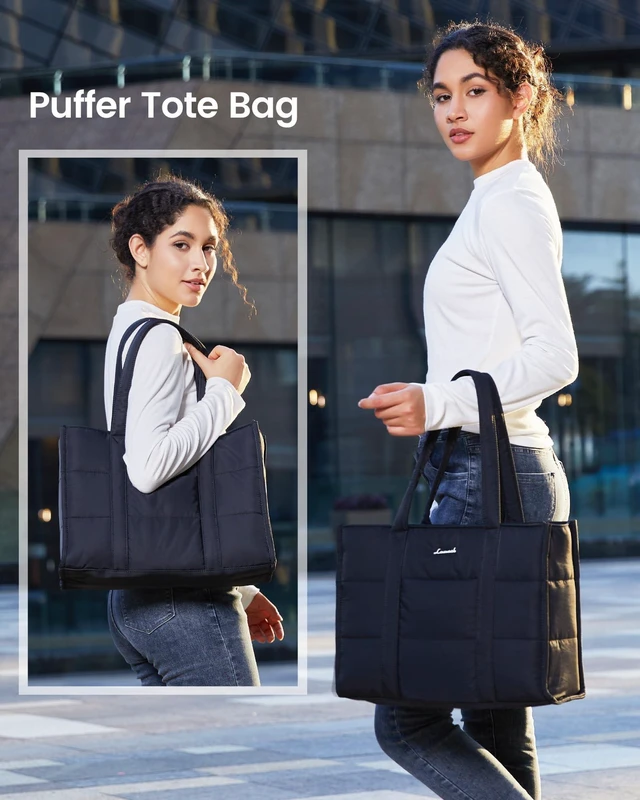 Alt view image 7 of 10 - LOVEVOOK Laptop Bag for Women, Puffer Tote Bag for Work 15.6 Inch Large Computer Briefcase for Teacher Nurse, Quilted Lightweight Casual Shoulder Bag For Travel, Daily