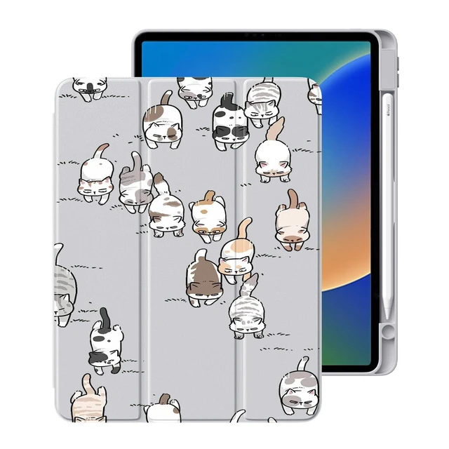 Alt view image 6 of 10 - Cute Kawaii Cat for iPad Air 13 Inch Case 2024 with Pencil Holder, Foldable Grey Leather Cover Case, Support Auto Sleep Wake