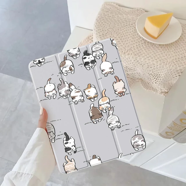 Alt view image 7 of 10 - Cute Kawaii Cat for iPad Air 13 Inch Case 2024 with Pencil Holder, Foldable Grey Leather Cover Case, Support Auto Sleep Wake