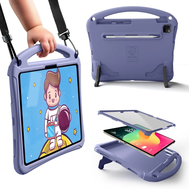 Alt view image 6 of 10 - Bam Bino Space Suit Rugged Kids Case for Apple iPad Pro 13 M4, iPad Air 13 M2/M3 (2024/2025) Case for Kids with Built-in Screen Protector, Handle, Stand, Pencil Holder, Shoulder Strap (Nebula Violet)