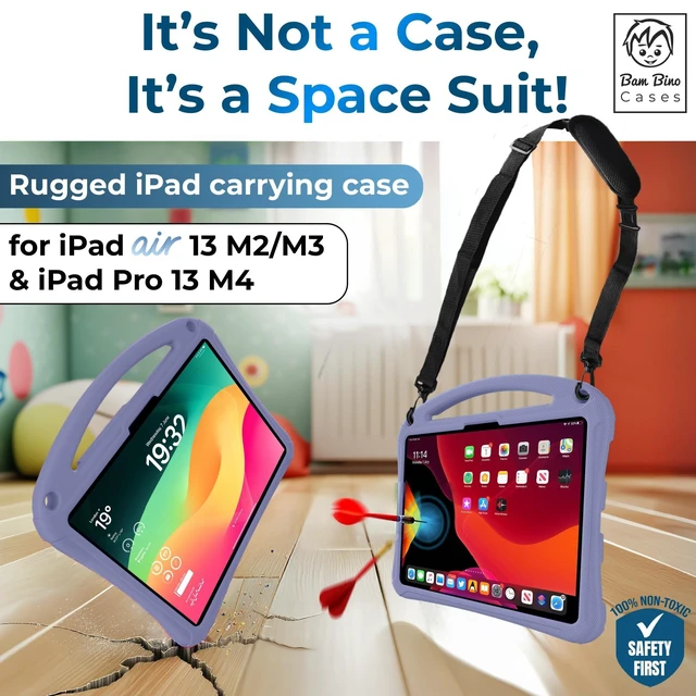 Alt view image 7 of 10 - Bam Bino Space Suit Rugged Kids Case for Apple iPad Pro 13 M4, iPad Air 13 M2/M3 (2024/2025) Case for Kids with Built-in Screen Protector, Handle, Stand, Pencil Holder, Shoulder Strap (Nebula Violet)