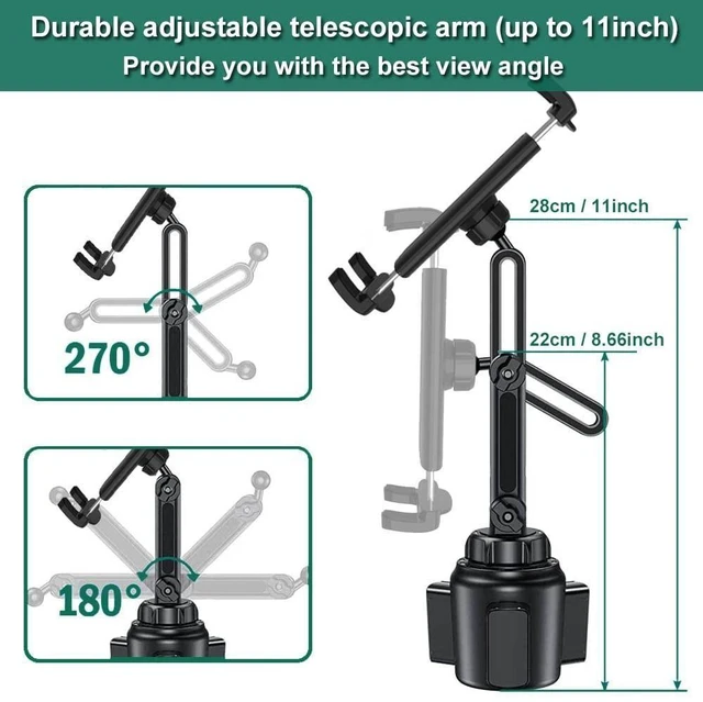 Alt view image 8 of 10 - Cuxwill Car Cup Holder Tablet Mount for 4-13" iPad & Phone, Universal Truck Cup Tablet Mount with Adjustable Arm for iPad Pro 12.9 9.7 Air Mini, Samsung Galaxy Fold 4 3, Kindle Fire HD, iPhone etc