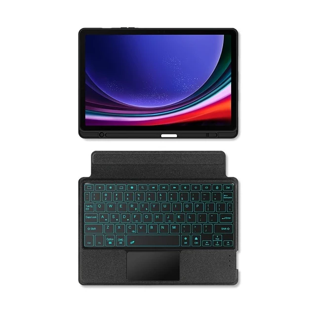 Alt view image 8 of 10 - Keyboard Case for Samsung Galaxy Tab S9 11inch/ Tab S9 FE/Tab S10 FE 10.9inch with Touchpad, Smart 7 Colors Backlits, Magnetic Detachable BT Keyboard Case with S-Pen Holder