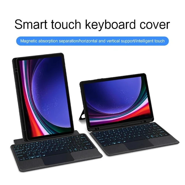 Alt view image 9 of 10 - Keyboard Case for Samsung Galaxy Tab S9 11inch/ Tab S9 FE/Tab S10 FE 10.9inch with Touchpad, Smart 7 Colors Backlits, Magnetic Detachable BT Keyboard Case with S-Pen Holder