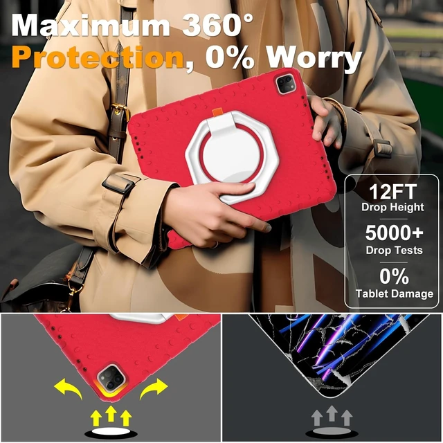 Alt view image 8 of 10 - E-puhate for iPad Pro 12.9 Case 6th/5th/4th/3rd Generation with 360 Rotating Stand & Pencil Holder, Heavy Duty Cute Cover for iPad Pro 12.9 inch 2022/2021/2020/2018, Red