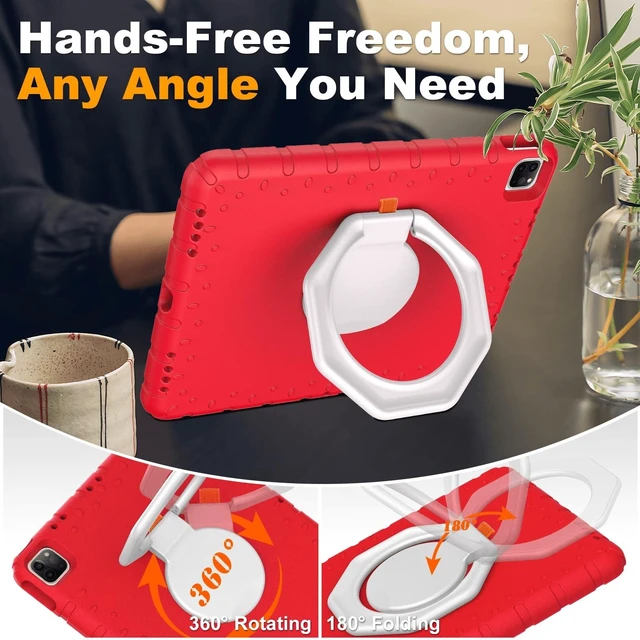 Alt view image 9 of 10 - E-puhate for iPad Pro 12.9 Case 6th/5th/4th/3rd Generation with 360 Rotating Stand & Pencil Holder, Heavy Duty Cute Cover for iPad Pro 12.9 inch 2022/2021/2020/2018, Red