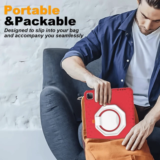 Alt view image 10 of 10 - E-puhate for iPad Pro 12.9 Case 6th/5th/4th/3rd Generation with 360 Rotating Stand & Pencil Holder, Heavy Duty Cute Cover for iPad Pro 12.9 inch 2022/2021/2020/2018, Red