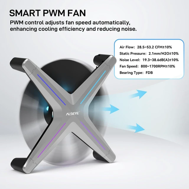 Alt view image 10 of 10 - ALSEYE X12 Case Fan ARGB PWM Computer Air Cooling Fan - High Performance Silent Operation 120mm RGB CPU Cooling (Gray, Reverse Blade)