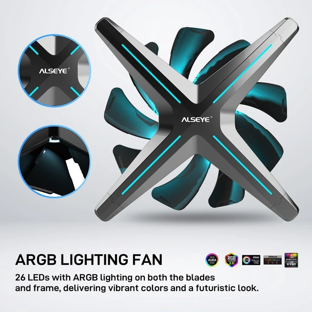 Alt view image 8 of 10 - ALSEYE X12 Case Fan ARGB PWM Computer Air Cooling Fan - High Performance Silent Operation 120mm RGB CPU Cooling (Gray, Reverse Blade)