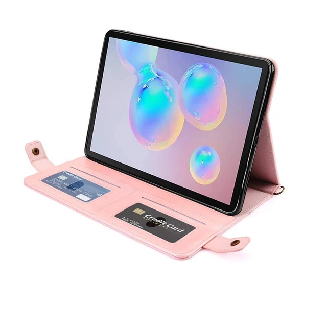 Alt view image 8 of 10 - Case for iPad Air 3rd Gen/iPad Pro 10.5/iPad 10.2, Techcircle Smart Folio Stand PU Leather Cover with Hand Strap, Crossbody iPad Case w/Pencil Holder Card Slots Envelope Pocket Wallet Case, Rose Gold