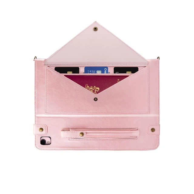 Alt view image 9 of 10 - Case for iPad Air 3rd Gen/iPad Pro 10.5/iPad 10.2, Techcircle Smart Folio Stand PU Leather Cover with Hand Strap, Crossbody iPad Case w/Pencil Holder Card Slots Envelope Pocket Wallet Case, Rose Gold
