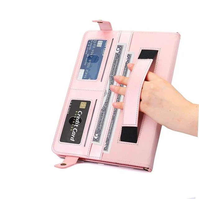 Alt view image 10 of 10 - Case for iPad Air 3rd Gen/iPad Pro 10.5/iPad 10.2, Techcircle Smart Folio Stand PU Leather Cover with Hand Strap, Crossbody iPad Case w/Pencil Holder Card Slots Envelope Pocket Wallet Case, Rose Gold
