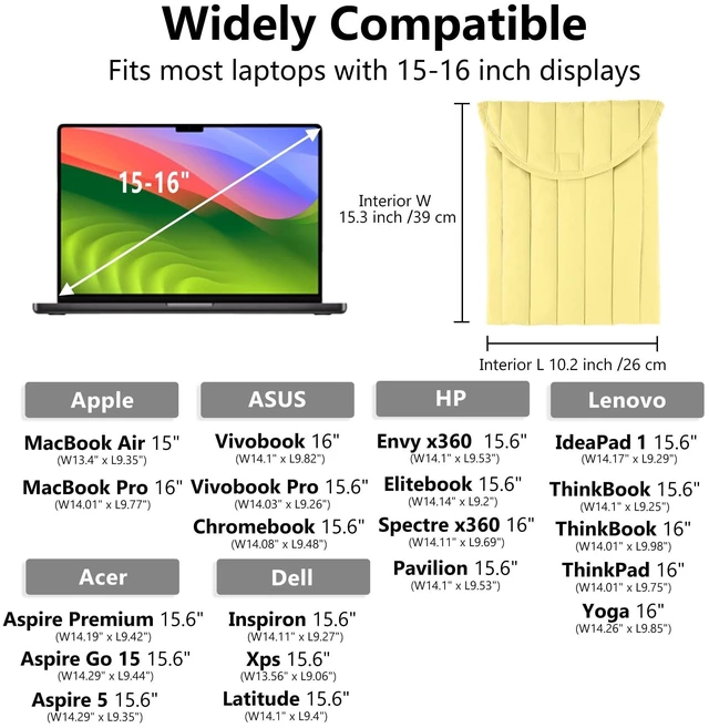 Alt view image 10 of 10 - Puffy Laptop Sleeve 15-16 Inch Yellow, Protective Carrying Case for Men and Women, Cute Case Bag Compatible with 15 Inch and 16 Inch Laptops, for MacBook Air M2 M1, Asus/Dell Xps/Lenovo in Cover
