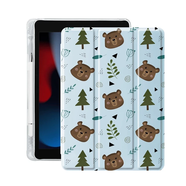 Alt view image 6 of 10 - Idocolors Cute Bear Case for 10.2" iPad 9th/7th/8th Generation, Clear TPU Smart Stand Back Cover with Pencil Holder, Auto Wake/Sleep Protective Case for iPad 2021/2020/2019