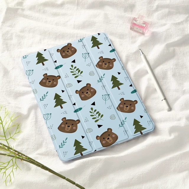 Alt view image 7 of 10 - Idocolors Cute Bear Case for 10.2" iPad 9th/7th/8th Generation, Clear TPU Smart Stand Back Cover with Pencil Holder, Auto Wake/Sleep Protective Case for iPad 2021/2020/2019