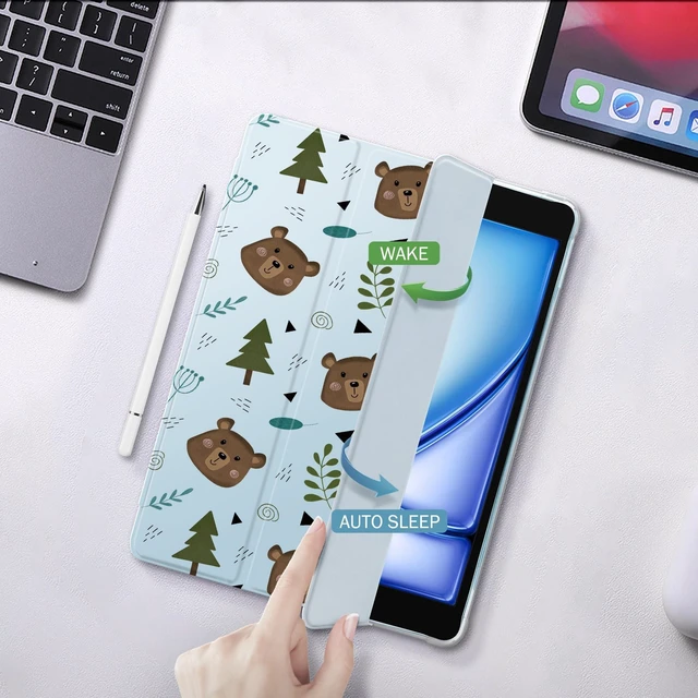 Alt view image 8 of 10 - Idocolors Cute Bear Case for 10.2" iPad 9th/7th/8th Generation, Clear TPU Smart Stand Back Cover with Pencil Holder, Auto Wake/Sleep Protective Case for iPad 2021/2020/2019