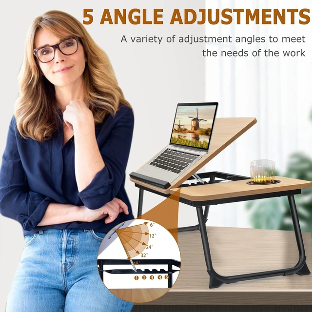 Alt view image 10 of 10 - Adjustable Laptop Desk for Bed,Bed Table for Laptops,Laptop Stand for Beds,Lap Desk Foldable Bed Desk for Laptops and Writing,Portable Beds Tray Table with Cup Holder