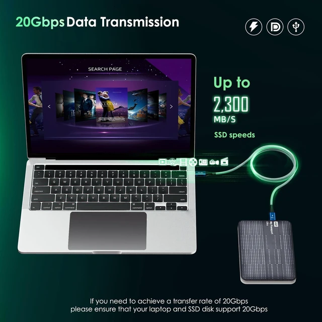 Alt view image 7 of 10 - 20Gbps for Long Thunderbolt 4 Cable 15FT, 240W Charging, 5K@60Hz, 4K@60Hz, USB4 Cable for iPhone 17, MacBook Air, iPad, Samsung, Mac mini M4 / M4 Pro