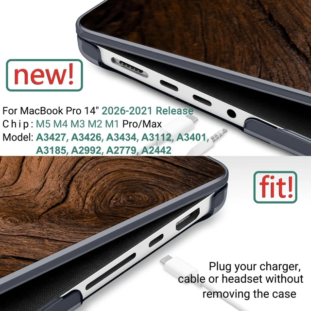 Alt view image 7 of 10 - DONGKE Case for MacBook Pro 14 Inch (2026-2021 Release, M5 M4 M3 M2 M1 Pro/Max Chip), Plastic Slim Hard Shell Protective Cover with Keyboard Cover & Screen Protector, Wood Grain