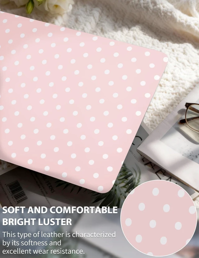 Alt view image 7 of 10 - Seorsok Compatible with MacBook Air 15 inch Case 2025 2024 2023 Release M4 A3241 M3 A3114 M2 A2941 Touch ID,Elegant Leather Plastic Hard Shell Case with Keyboard Cover,White Polka Dots Design,Pink