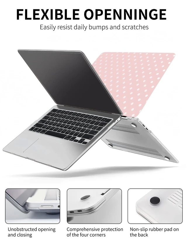 Alt view image 10 of 10 - Seorsok Compatible with MacBook Air 15 inch Case 2025 2024 2023 Release M4 A3241 M3 A3114 M2 A2941 Touch ID,Elegant Leather Plastic Hard Shell Case with Keyboard Cover,White Polka Dots Design,Pink