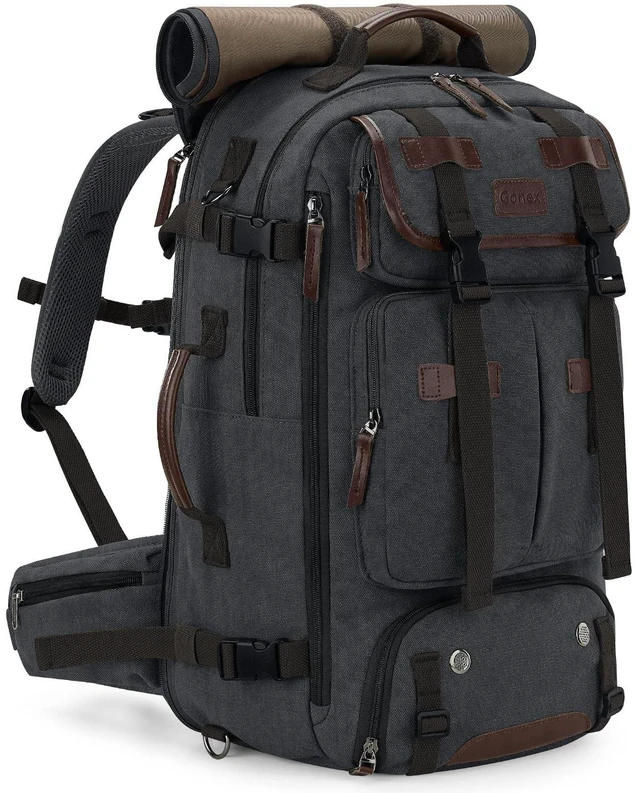 Alt view image 6 of 10 - Gonex Canvas Backpack, Vintage 3-in-1 Convertible Laptop Bag for Travel, Work & College, Large Carry-On Rucksack for Men & Women (Dark Grey)