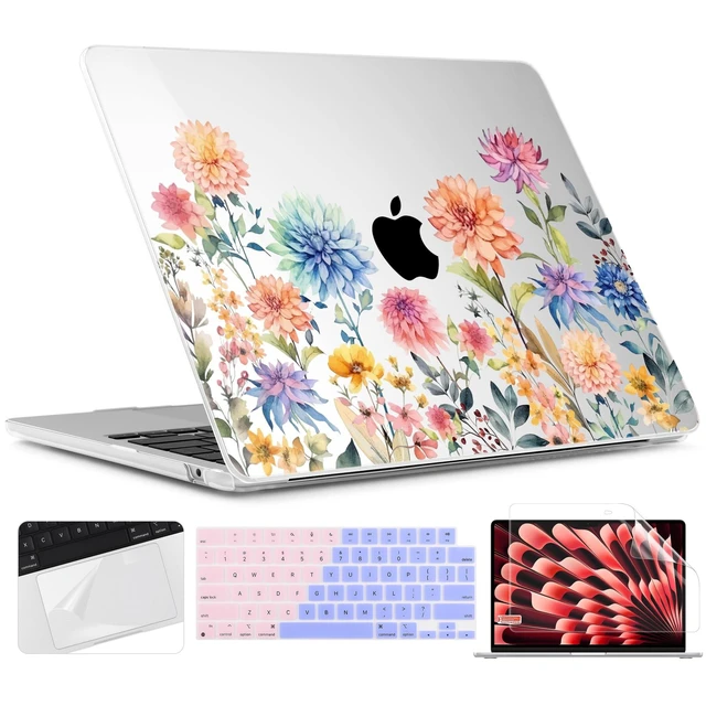 Alt view image 6 of 10 - TWOLSKOO for MacBook Air 15 inch Case 2025 2024 2023 Release M4 A3241 M3 A3114 M2 A2941, Plastic Hard Shell & Screen Protector & Keyboard Cover & Trackpad Film, Beautiful Flowers