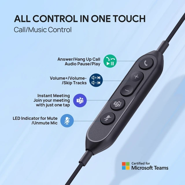 Alt view image 9 of 10 - Yealink UH42 USB-C/A Wired Headset,AI Noise Cancelling Mic,in-Line Controls