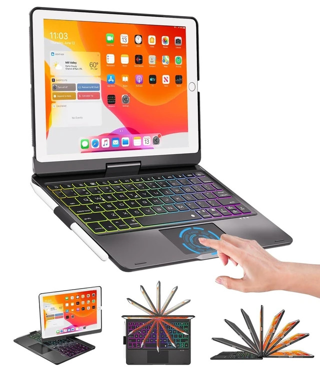 Alt view image 6 of 10 - BABG Keyboard Case for iPad 9th Generation, 360 Rotatable Backlit Keyboard with Pencil Holder for 10.2 inch iPad 9th Gen 2021/ 8th Gen 2020/ 7th Gen 2019 and iPad Air 3 / Pro 10.5" -Matt Black