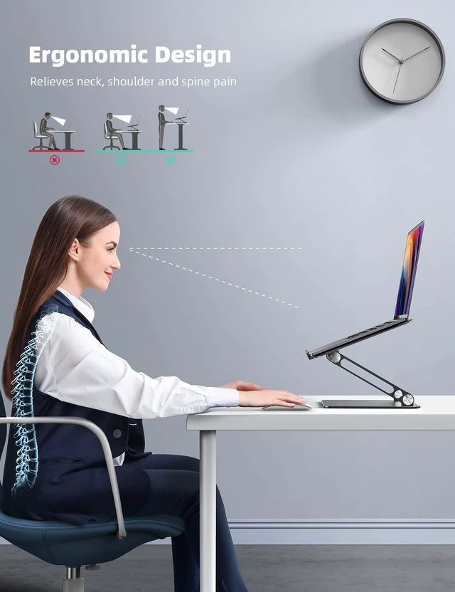 Alt view image 7 of 10 - Lamicall Adjustable Laptop Stand, Portable Laptop Riser, Aluminum Laptop Stand for Desk Foldable, Ergonomic Computer Notebook Stand Holder for MacBook Air Pro, Dell XPS, HP (10-17.3'') - Black