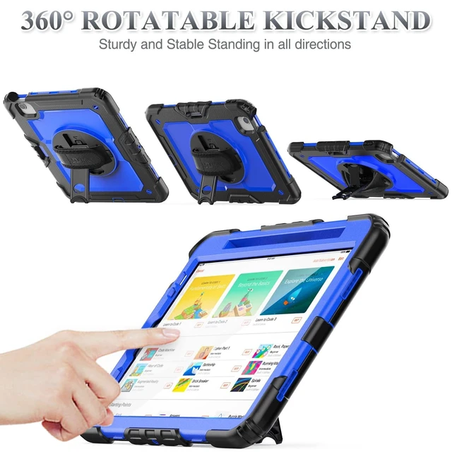 Alt view image 9 of 10 - SEYMAC stock Case for iPad Air 5th/4th Generation/Pro 11 (4th/3rd/2nd) with Screen Protector Pen Holder, 360 Rotate Hand Strap/Stand Case for iPad Air 5th/4th Gen 10.9''/ Pro 11'' (Blue+Black)