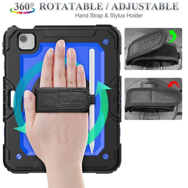Alt view image 8 of 10 - SEYMAC stock Case for iPad Air 5th/4th Generation/Pro 11 (4th/3rd/2nd) with Screen Protector Pen Holder, 360 Rotate Hand Strap/Stand Case for iPad Air 5th/4th Gen 10.9''/ Pro 11'' (Blue+Black)