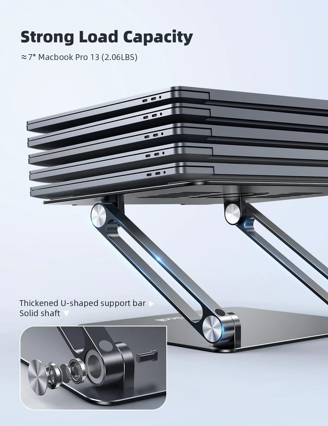 Alt view image 10 of 10 - Lamicall Adjustable Laptop Stand, Portable Laptop Riser, Aluminum Laptop Stand for Desk Foldable, Ergonomic Computer Notebook Stand Holder for MacBook Air Pro, Dell XPS, HP (10-17.3'') - Black