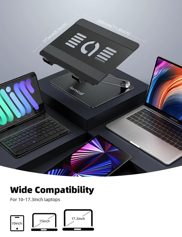 Alt view image 9 of 10 - Lamicall Adjustable Laptop Stand, Portable Laptop Riser, Aluminum Laptop Stand for Desk Foldable, Ergonomic Computer Notebook Stand Holder for MacBook Air Pro, Dell XPS, HP (10-17.3'') - Black