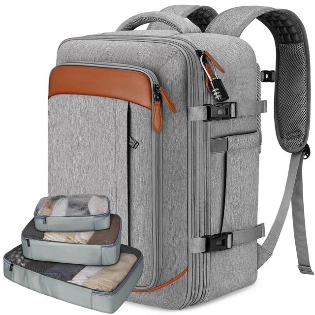 Alt view image 6 of 10 - Vancropak Carry on Backpack, Flight Approved 18x14x8 Travel Backpack with 3 Packing Cubes, Expandable Large 40L Travel Bag fits 17.3" Laptop, Anti Theft Luggage Suitcase Weekend for Women Men, Grey