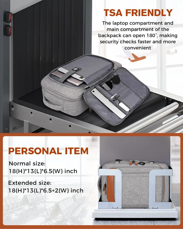 Alt view image 8 of 10 - Vancropak Carry on Backpack, Flight Approved 18x14x8 Travel Backpack with 3 Packing Cubes, Expandable Large 40L Travel Bag fits 17.3" Laptop, Anti Theft Luggage Suitcase Weekend for Women Men, Grey