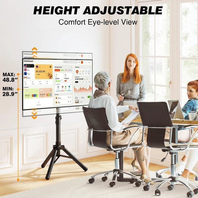 Alt view image 8 of 10 - Portable TV Tripod Stand for 22-50 Inch Screens, Height Adjustable Floor TV Stand with Tilt and 360 Rotation for Landscape & Portrait Mode, Foldable Outdoor TV Mount for Bedroom, Trade Show, Corner