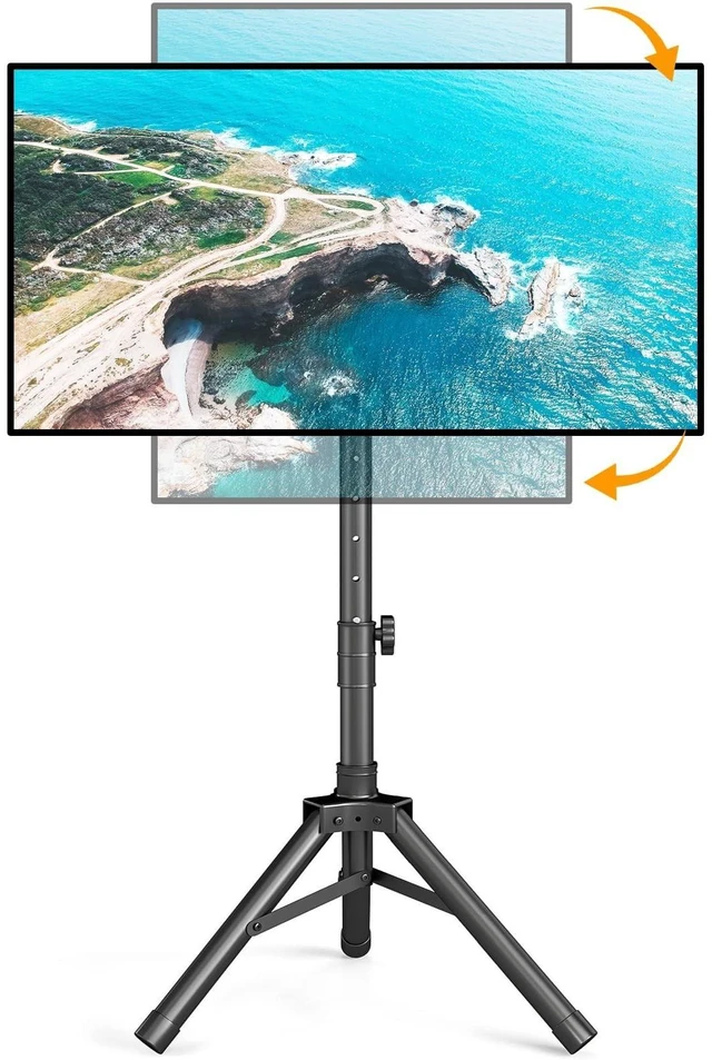 Alt view image 6 of 10 - Portable TV Tripod Stand for 22-50 Inch Screens, Height Adjustable Floor TV Stand with Tilt and 360 Rotation for Landscape & Portrait Mode, Foldable Outdoor TV Mount for Bedroom, Trade Show, Corner
