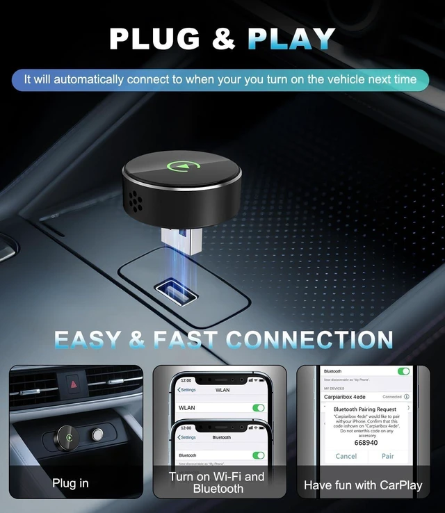Alt view image 9 of 10 - Wireless CarPlay Adapter for Apple, Convert Wired to Wireless CarPlay Adapter, USB-C/Type-C, Plug & Play, Car Play Dongle Stick Only for Apple Wired CarPlay Cars & for iPhone iOS 10+
