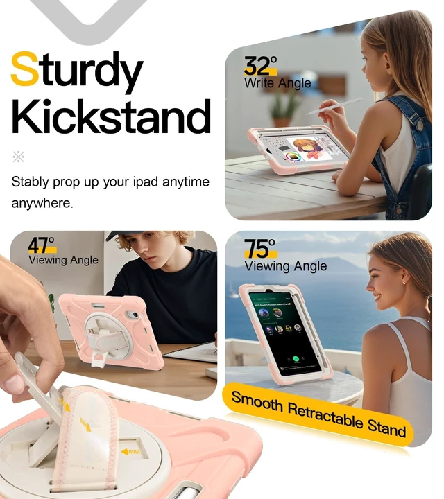 Alt view image 9 of 10 - BRAECN Case for iPad mini 7 (A17 Pro) 2024/iPad Mini 6 2021 8.3" with Screen Protector Pencil Holder, Protective Heavy Duty Case for iPad mini 7th/6th Gen, 360 Rotating Stand & Hand Strap for Kids