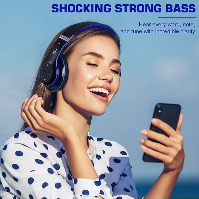 Alt view image 7 of 10 - 6S Bluetooth Headphones Over-Ear, Hi-Fi Stereo Foldable Wireless Stereo Headsets Earbuds with Built-in Mic, Volume Control, FM for iPhone/Samsung/iPad/PC (Blue)