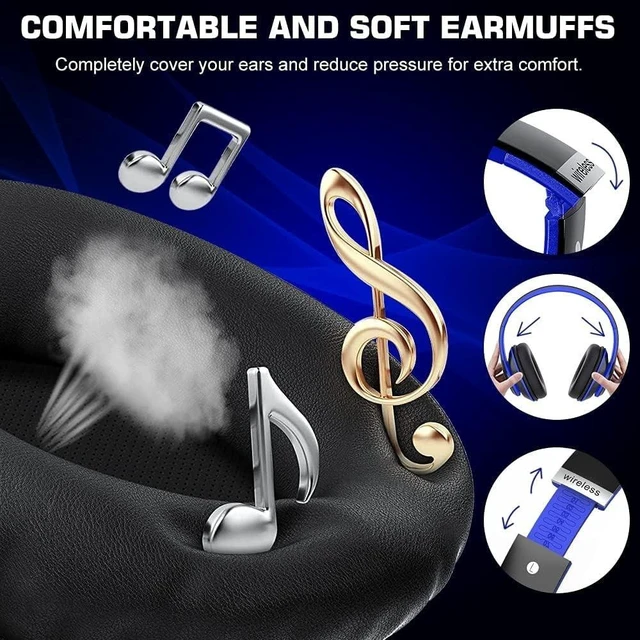 Alt view image 8 of 10 - 6S Bluetooth Headphones Over-Ear, Hi-Fi Stereo Foldable Wireless Stereo Headsets Earbuds with Built-in Mic, Volume Control, FM for iPhone/Samsung/iPad/PC (Blue)