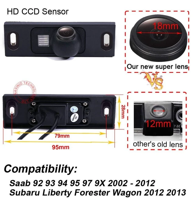 Alt view image 8 of 10 - Vehicle Camera HD 1280x720 Pixels 1000 TV Lines Night Vision Reverse Rear View Backup Camera Replacement for Saab 92 93 94 95 97 9X 2002-2012/Subaru Liberty Forester Wagon 2012 2013