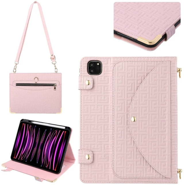 Alt view image 6 of 10 - Handbag Case for iPad Air 13-inch M3/M2 (2025/2024), iPad Pro 12.9" (2018-2022) Cover w/Pencil Holder, Techcircle Folio Stand Functional Carrying Wallet Case, Baby Pink