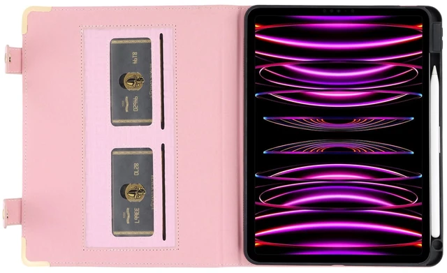 Alt view image 10 of 10 - Handbag Case for iPad Air 13-inch M3/M2 (2025/2024), iPad Pro 12.9" (2018-2022) Cover w/Pencil Holder, Techcircle Folio Stand Functional Carrying Wallet Case, Baby Pink