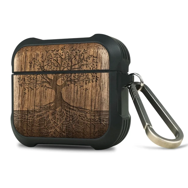 Alt view image 6 of 10 - Carveit Wooden Case for AirPods 4 Case (2024) (USB-C) 4th Generation, Wood Artisan Engraved & TPU Shockproof Cover, Titanium Quick Released Clasp (The Yin Yang Tree) Walnut