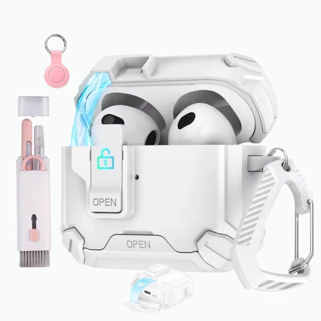 Alt view image 6 of 10 - Ja'Kdrs AirPod Protective Case Bundle with Tracking Device Holder Compatible with AirTag and Electronic 7-in-1 Cleaning Kit (White, Airpod 4 Generation)