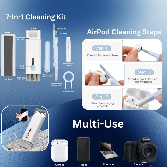 Alt view image 10 of 10 - Ja'Kdrs AirPod Protective Case Bundle with Tracking Device Holder Compatible with AirTag and Electronic 7-in-1 Cleaning Kit (White, Airpod 4 Generation)